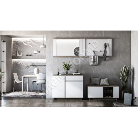 Comoda Concept 2D1S 100x82x40 cm stejar craft gri/nimfea alb